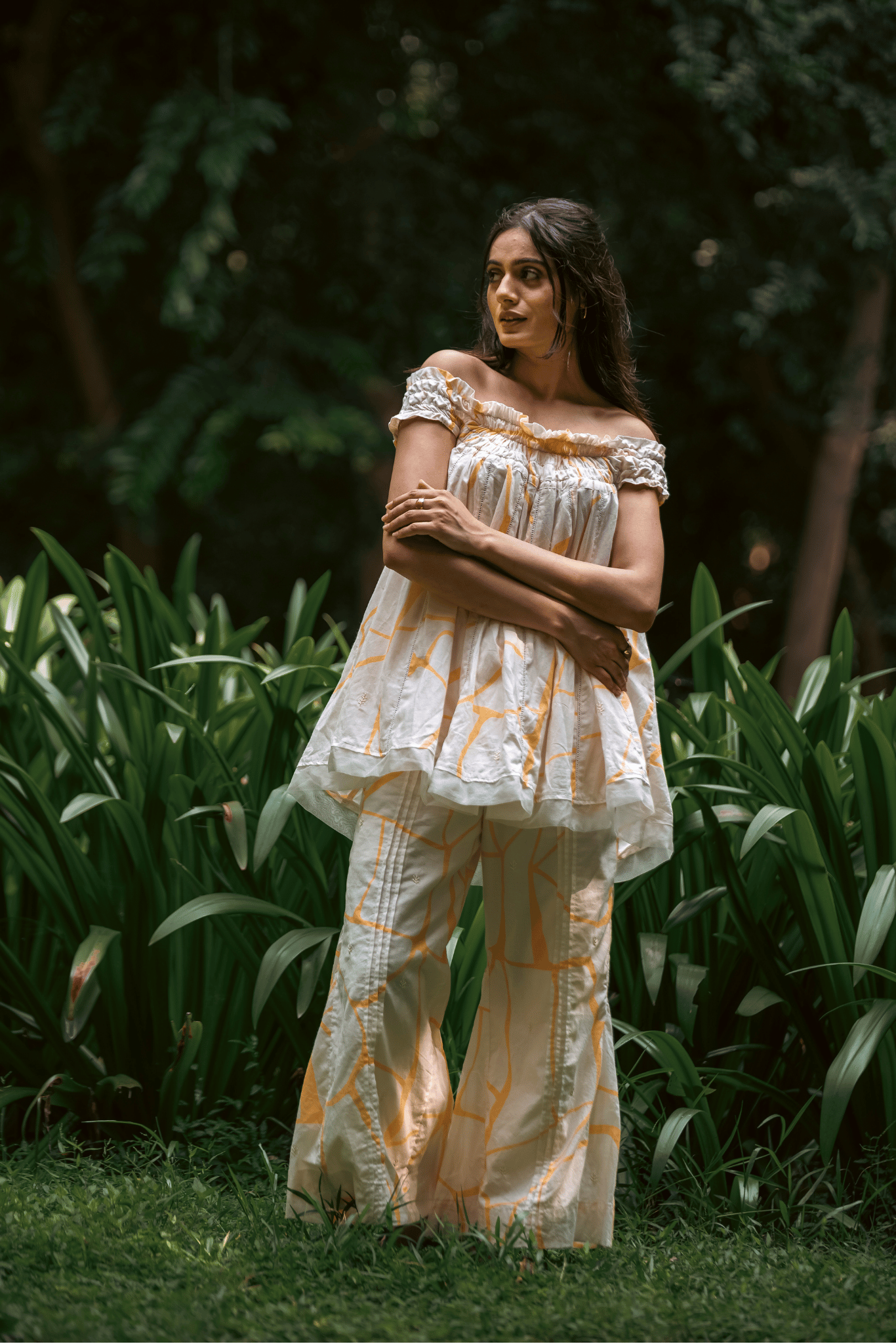 Beige Flared Cotton Pants