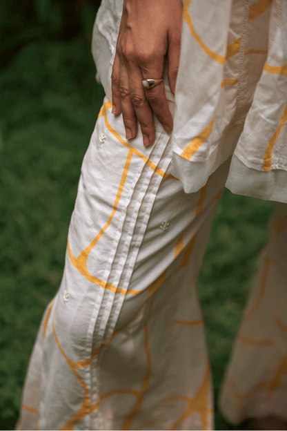 Beige Flared Cotton Pants