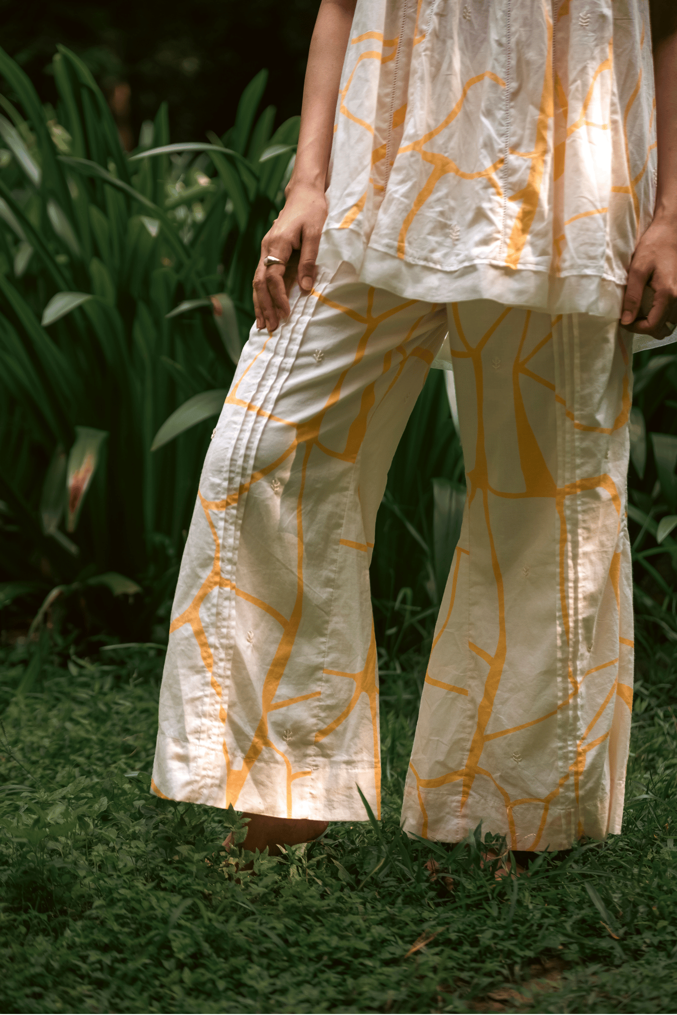 Beige Flared Cotton Pants