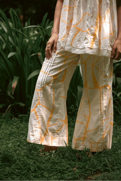 Beige Flared Cotton Pants