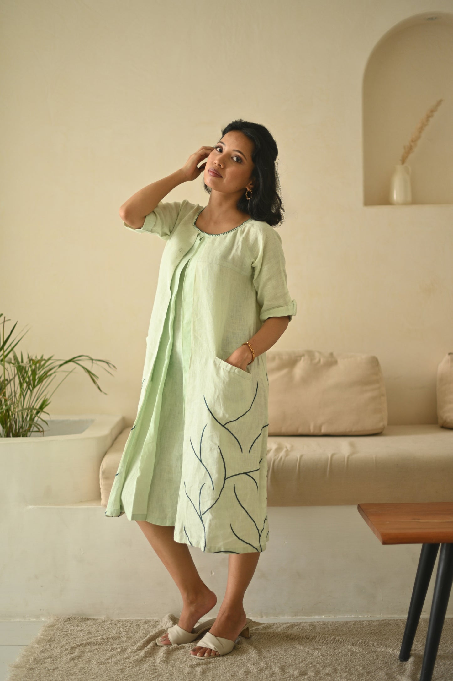 Pastel Green Linen Anti-fit Dress